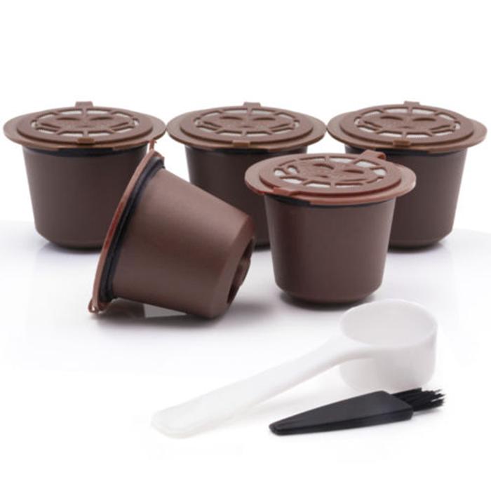Hottest UK 5x Set Filter Reusable Coffee Capsules Pods& Spoon For