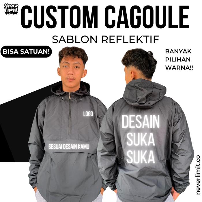 CUSTOM JAKET CAGOULE SABLON REVLEKTIF BISA SATUAN Doraemon Parasut