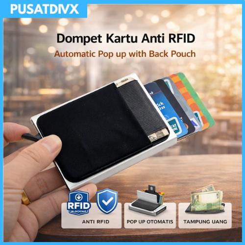 SANJI YUECIMIE DOMPET KARTU ANTI RFID AUTOMATIC POP UP WITH BACK POUCH - YUE01 - SILVER
