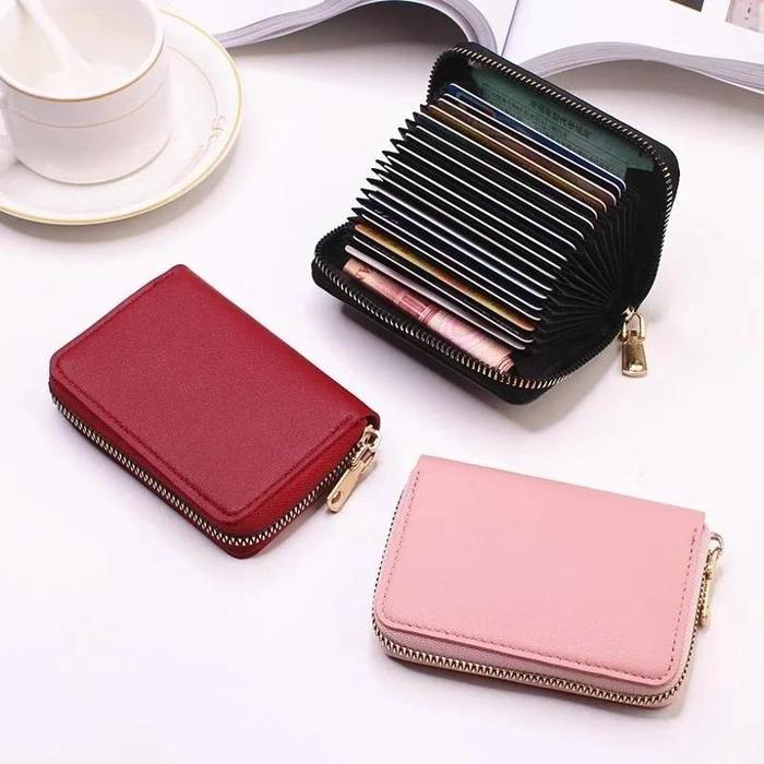 1Pcs Pu Leather Id Credit Bank Name Business Card Holder Case Women Zipper Coin Purse Money Bag Chan