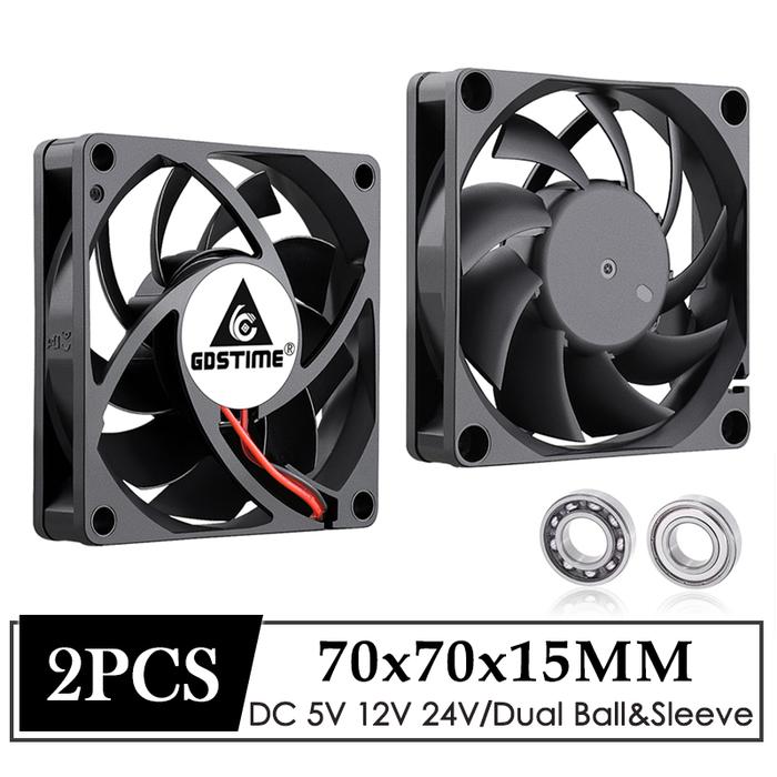 2pcs Gdstime 7cm 70mm 7015 DC 5V 12V 24V 2Pin 2Wire 70x70x15mm PC Laptop Computer Industrial Cooling