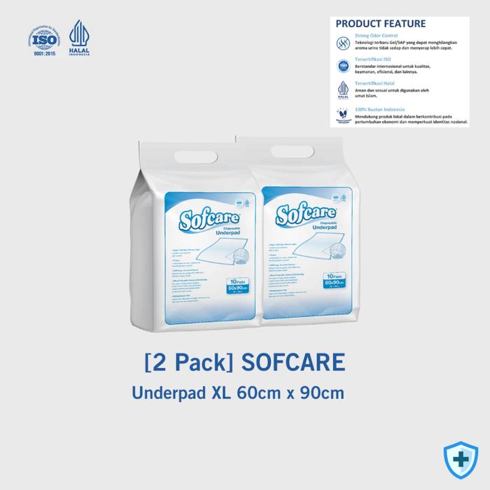 ( 2 Pack) Softcare Underpad XL 60cm x 90cm Perlak sekali pakai Serba guna Halus DISKON