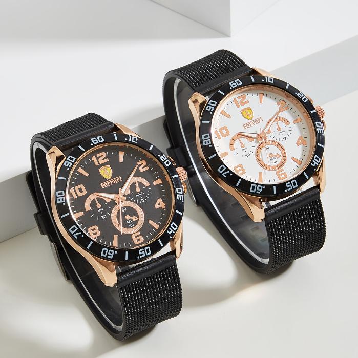 Jam Tangan Analog Quartz Pria Elegan Klasik Prestige Ferrari Tali Rubber | J-AN03
