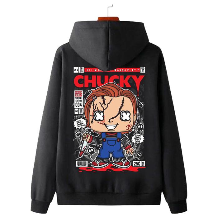Sweater Boneka Chucky Hoodie Bahan Cotton Fleece | Ritsleting & Jumper | Pullover & Zipper Hoodie | 