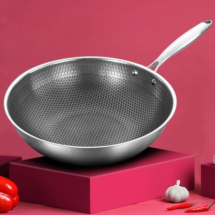 32cm Kitchen Wok Pan Uncoated Fying Pan 7-layer stainless Steel