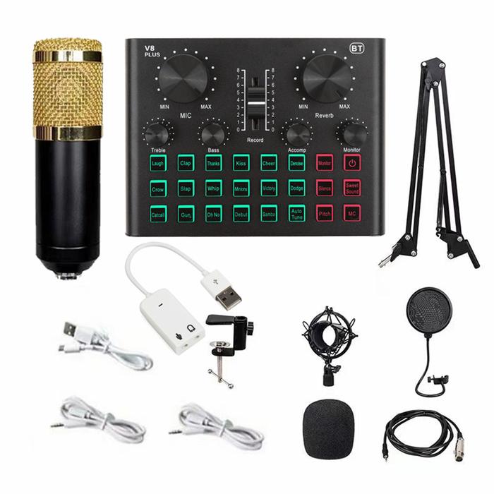Sound Card & Microphone Set V8 Plus Soundcard BM800 Condenser