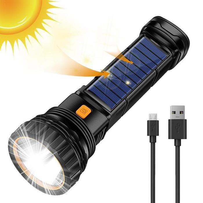 Solar Led Flashlight Bright LED Flash Light Rechargeable