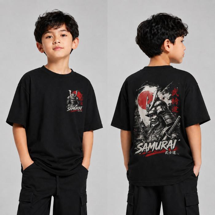 Kaos Anak Samurai Warrior Hitam | Baju Anak Distro Motif Jepang Ninja Katana Premium COD