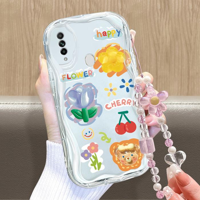 OPPO A31 2020 Untuk Phone Case Softcase Soft Hp Kesing Imut Cream Wave Handphone Casing Dan Tali Bra