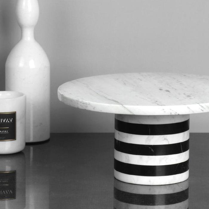 Volakos White and Nero Marquina Natural Marble Tray Luxury Stone Cake