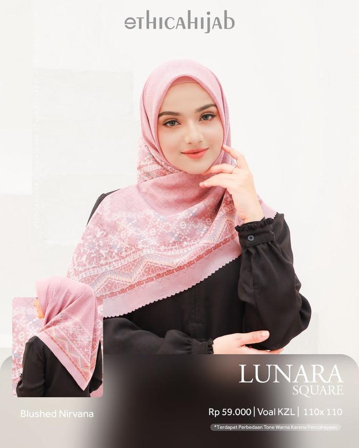 VOAL MOTIF LUNARA BLUSHED NIRVANA - Hijab Motif Segi Empat by Ethica Hijab