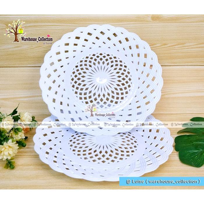 6 Bj- Piring Rotan Anyam/Bunga khusus putih / Piring Plastik Bunga Putih / Piring Plastik rotan Mura