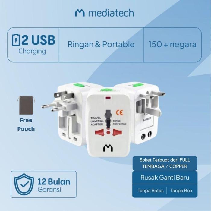 Mediatech Travel Adaptor (Colokan Steker) USB Output UTA 3 - 630001
