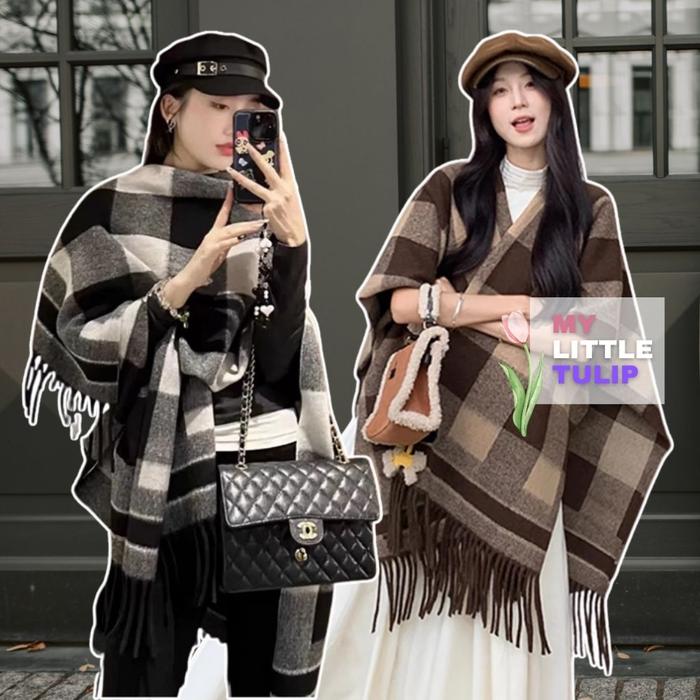 Outer Winter Syal Jubah Ponco /  Baju Luaran Musim Dingin / Mantel Jubah Wool Rajut / Scarf Outer Wi
