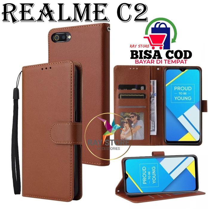REALME C2 FLIP LEATHER CASE PREMIUM-FLIP WALLET CASE UNTUK REALME C2