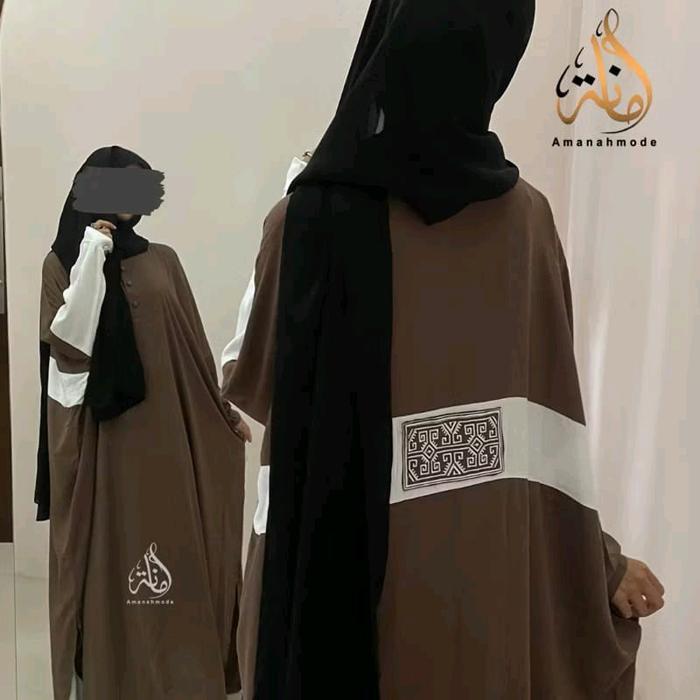 Fatimah One Set Long Tunik Gamis  Casual Busui Freindly Wudhu Bordir Hitam Kombinasi Lembut Muslim R