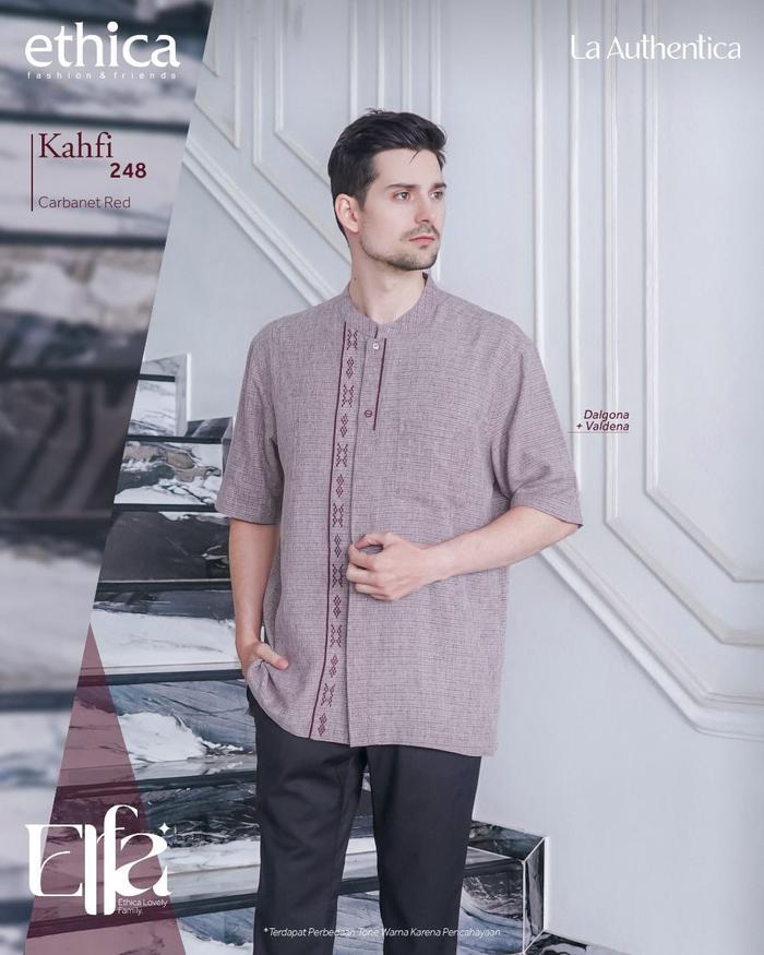 KOKO KAHFI 248 CARBANET RED - Koko pria lengan pendek dengan warna merah elegan yang bold dan berkha