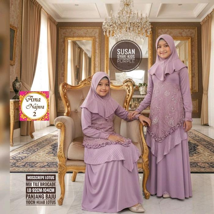 Gamis anak syari mix tile set jilbab lotus motif modis kekinian LD 92-104 Susan syari kids by Ama Na
