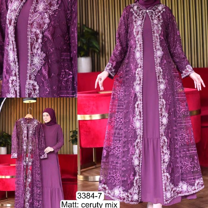 Gamis Brukat wanita 3384/gamis wanita murah/gamis Brukat lebaran/brukat gamis Muslim/COD