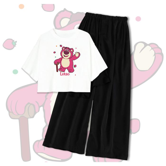 CLSTORE Setelan Baju Anak Remaja dan Celana Kulot Kaos Crop Overisze LOTSO STTROBERI