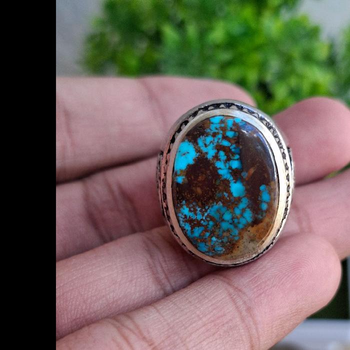 Pirus Persia Natural Warna Biru Ceplok Kura Serat Emas Kombinasi Serat Merah