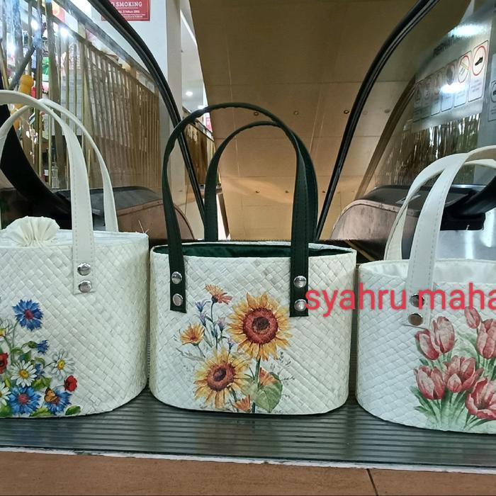 Tas Anyaman Pandan/Tas Oval Pandan/Tas Pandan Decoupage
