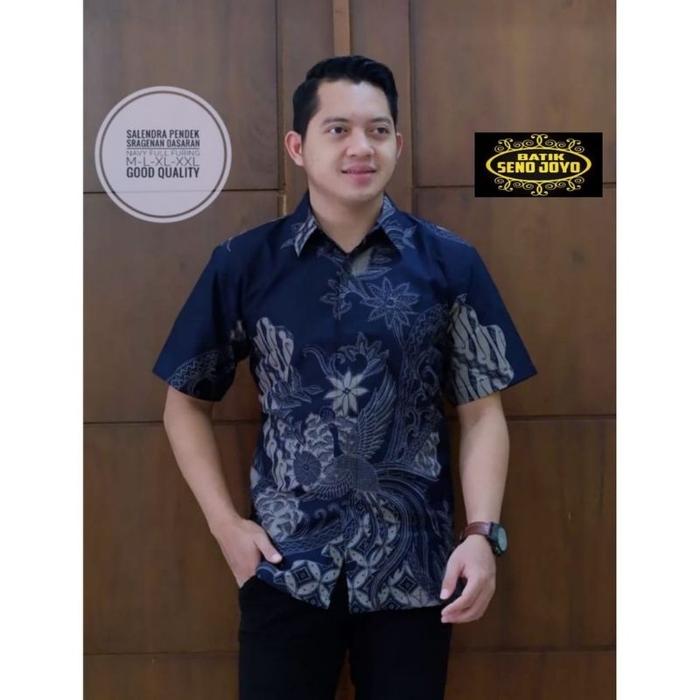Batik Pria Furing Biru Dongker Navy Lengan Panjang Pendek Original Aljaya Batik Pria Biru Motif Katu
