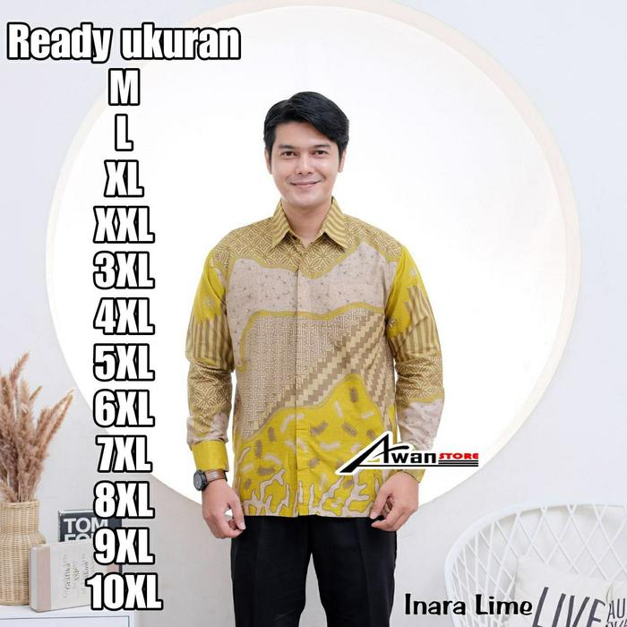KEMEJA BATIK INARA PRIA WARNA LEMON JUMBO SIZE M L XL XXL 3XL 4XL 5XL 6XL 7XL 8XL 9XL 10XL
