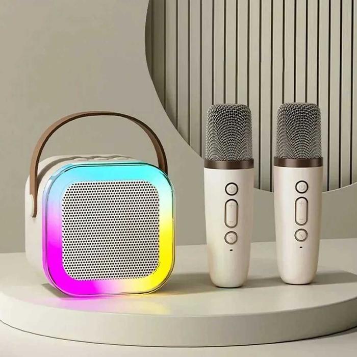 MEODY Speaker Bluetooth Mini Portable Microphone Microfon 2 Mic Tanpa Kabel Wireless Karaoke LED RGB