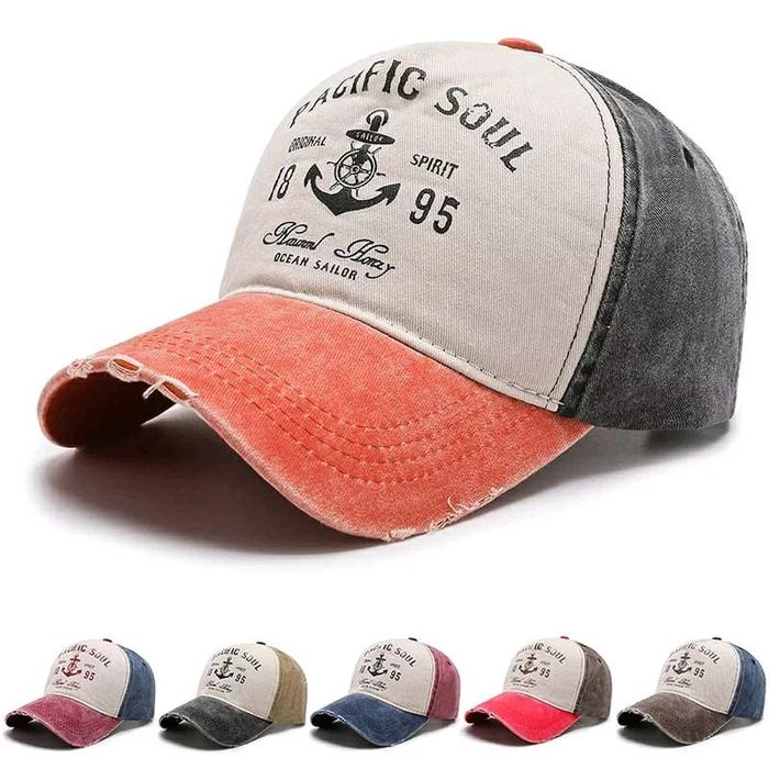 Pacific Soul Topi Baseball Pria dengan Desain Anchor dan Teks "Ocean Sailor" - Topi Baseball Pria de