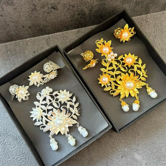 Set bros alpaka aruna gold / silver cerorot hiasan kebaya bali