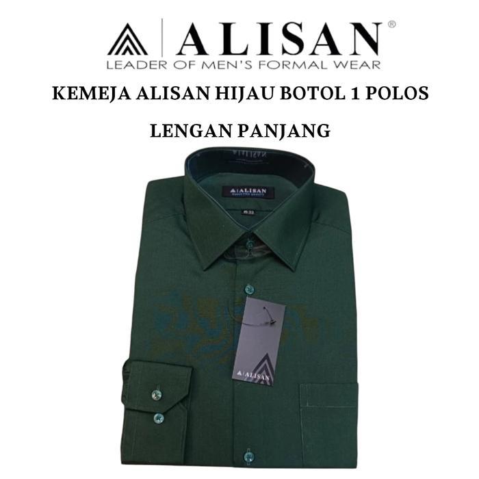Kemeja Alisan Hijau Botol 1 Polos Lengan Panjang