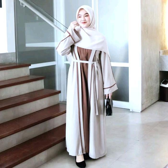 Abaya Pesta Mewah S.M.L.XL Arabian Turki Crinkle Airflow/ Gamis Remaja Kombinasi 2 Warna Kekinian Bu