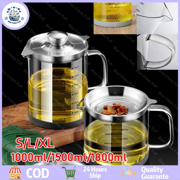 Rumah tangga 1500ml dengan skala botol bumbu panci minyak kaca transparan botol bumbu kecap kecap an