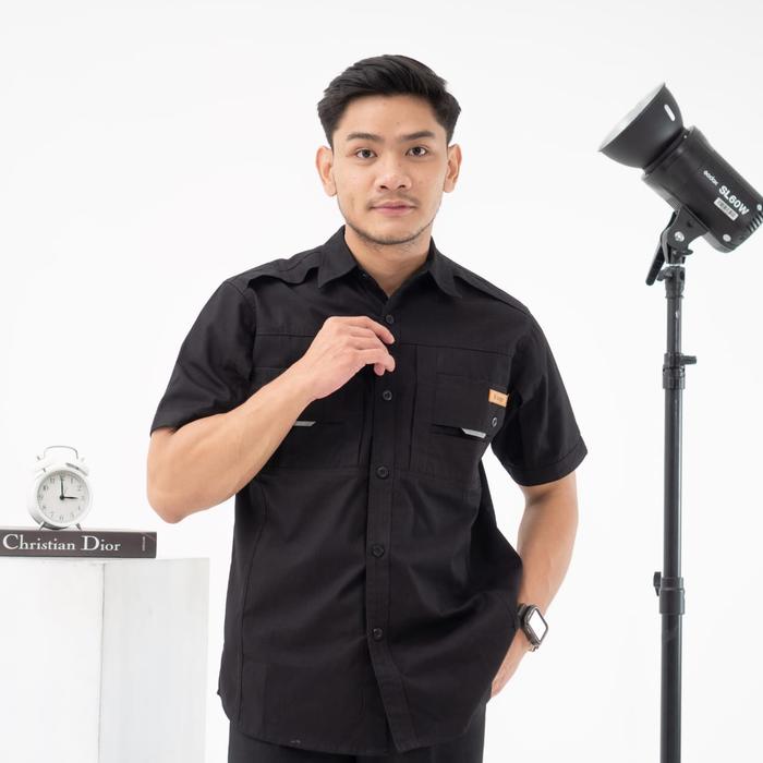 Radix.Cloth -  kemeja stripe kemeja kerja lapangan lengan pendek bahan canvas ukuran normal dan jumb