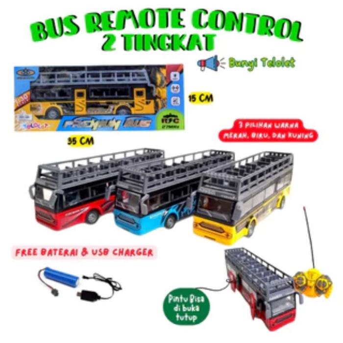 Mainan Mobil Remot Kontrol RC Bus Tingkat Telolet Basuri Buka Pintu Batre Cas Control Toys Remote -