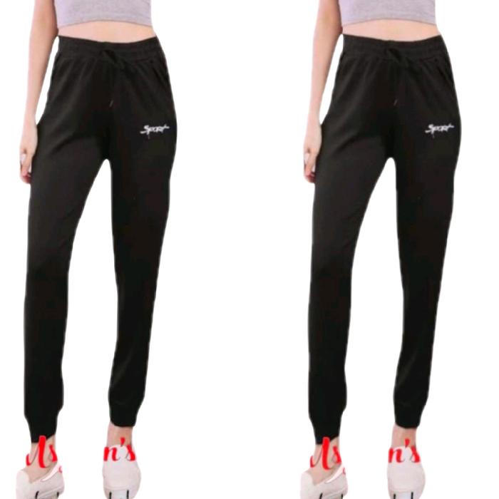 Celana Training Sport Scuba Stretch Premium Wanita Hitam Putih Terbaru LP 65-110cm Panjang 96cm Nyam