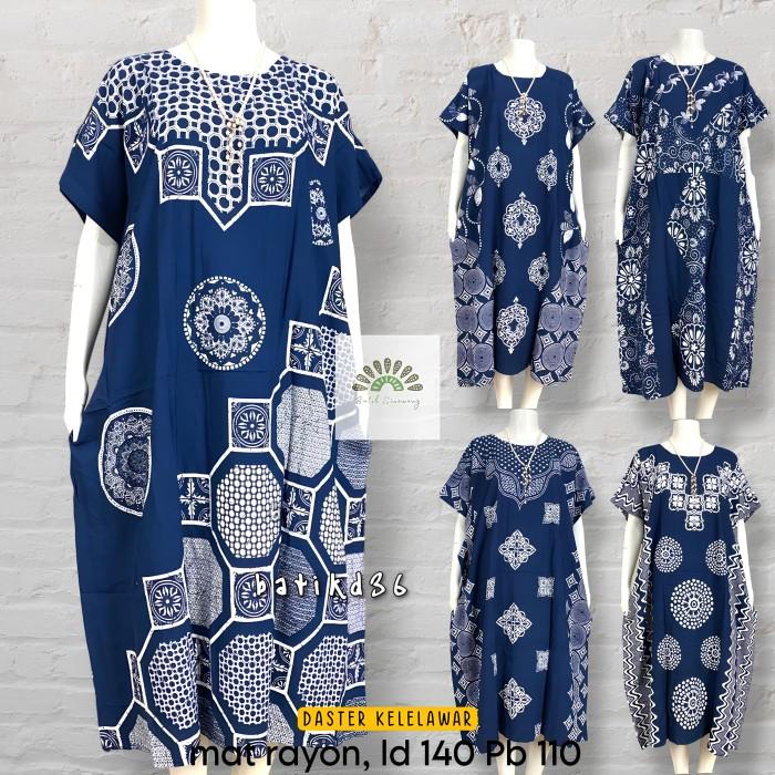 Pakaian Wanita Ibu/Dewasa/Remaja Daster Batik Kelelawar Jumbo "CEMPAKA NAVY" Bahan Rayon Super Premi