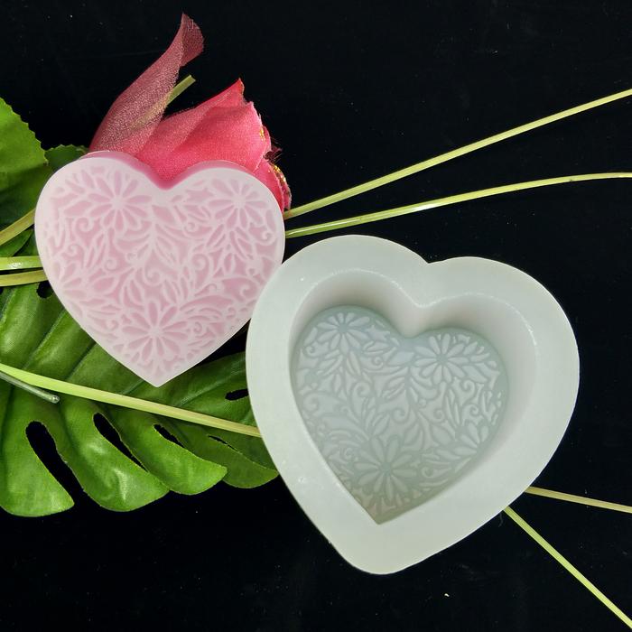 Flowers in Heart shape silicone soap Mold DIY silicone Mold for soap