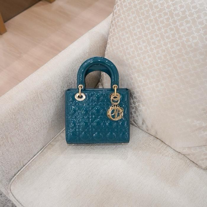 Dior Lady Dior Small Patent Teal GHW 2020 GARANSI 100% AUTHENTIC