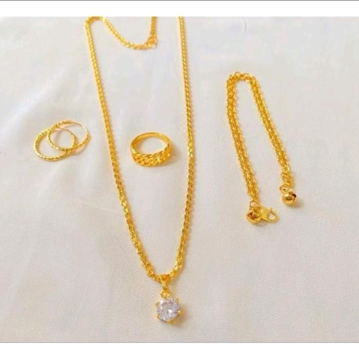 005 SET PERHIASAN DEWASA LENGKAP PERMATA SATU PUTIH  TITANIUM TERBARU SET LENGKAP KALUNG LIONTIN GEL