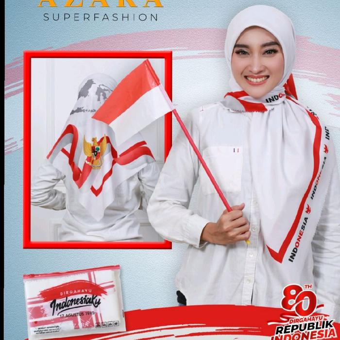 Jilbab Segiempat Motif Kemerdekaan / Jilbab Saudia Merah Cabe