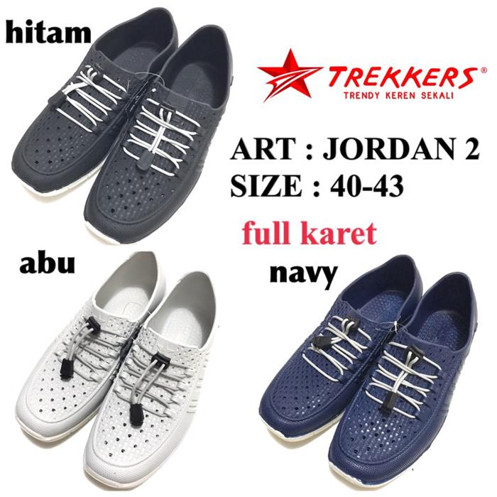 Sepatu Slip On Tali Pria Full Karet Original Trekkers Jordan 2 Size 40-43 Warna Abu Hitam Navy