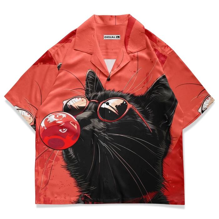 Baju Kemeja Pria Tangan Pendek - Red Candy Cat