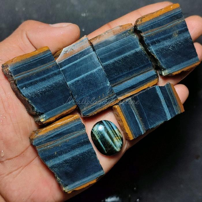 batu tiger eye blue asli natural nempel magnet klep 3D / bahan batu tiger eye blue / batu blue tiger
