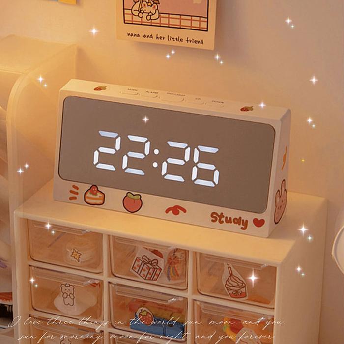 W&G Ins Digital Clock Table Clock Snooze Alarm Cute Silent Mirror