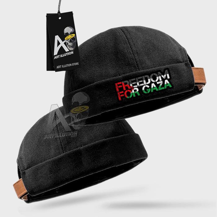 Topi Miki Hat / Topi Peci Kaligrafi Freedom For Gaza Model Logo Muslim Terbaru Miki Hat PREMIUM Kopi