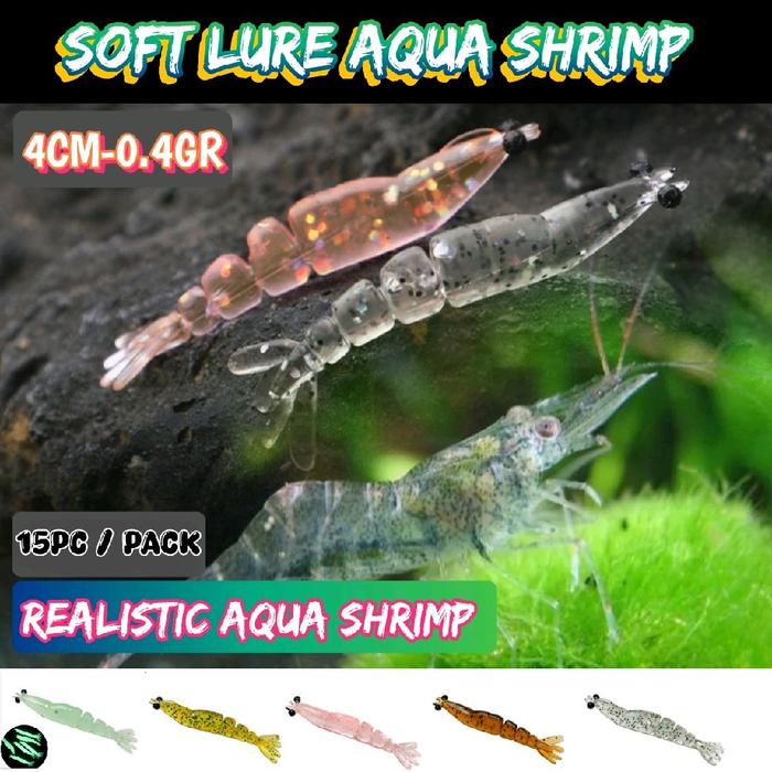 UMPAN 15PC SOFTLURE AQUA SHRIMP UDANG AJING 4CM ULTRALIGHT LURE CASTING SABIKI GLOW [UMSP29]