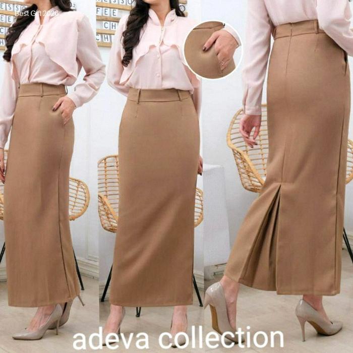Rok Kerja Wanita Panjang Span Kantor Hitam Rempel Belakang | Hot Item