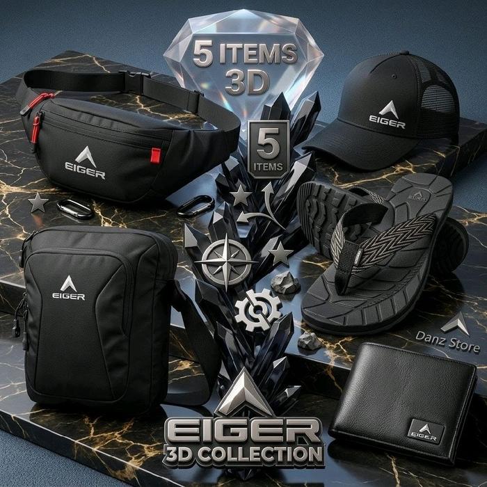 Super Sale Paket Komplit 5 Pcs Produk Eiger Pria Berkualitas | Waistbag • Slingbag • Sandal • Topi •